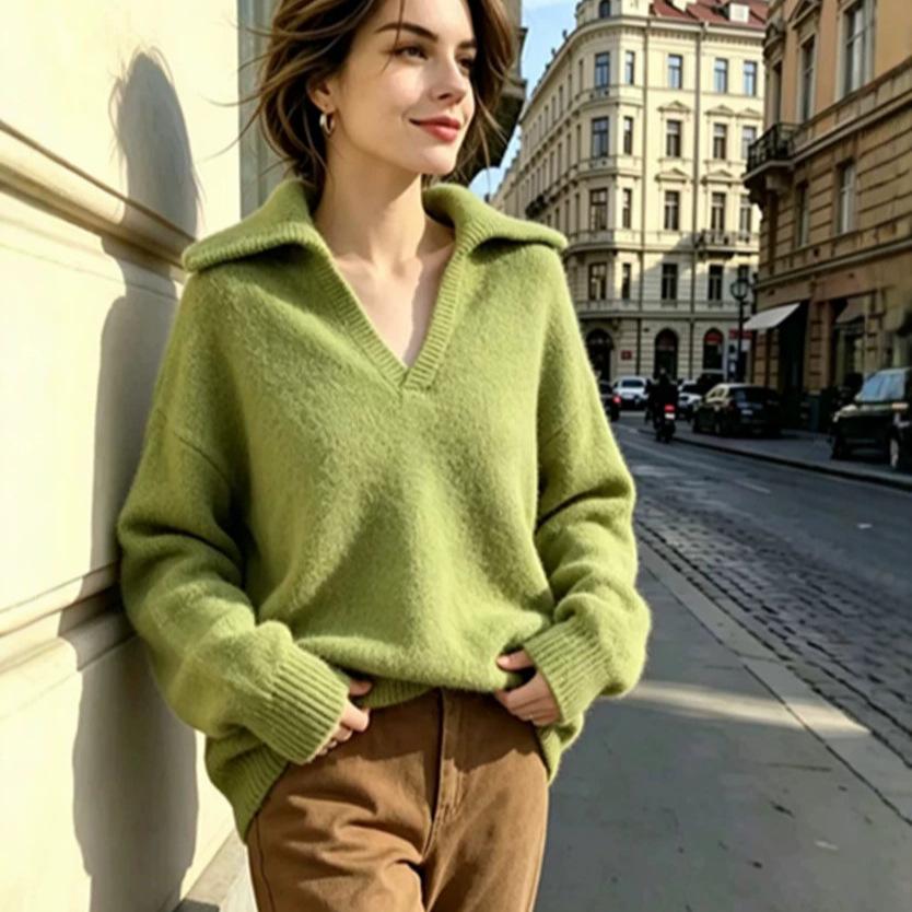 2026 Amazon sweater jacket European and American autumn new classic women's clothing V-neck casual loose knitted sweater