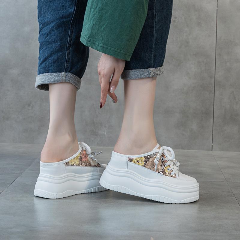 Baotou half slippers women's  new breathable cool slippers wear versatile thick soles inside to increase the height of women's shoes tide