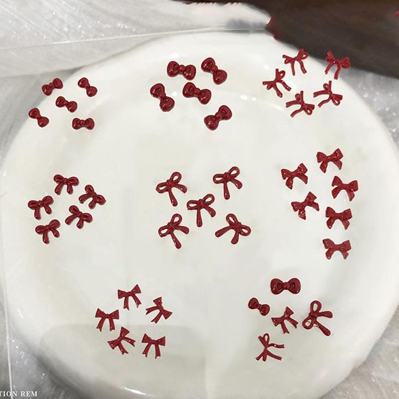 100PCS 3D Nail Art Red Bow Charms Supplies Kawaii Accessories Resin For Nails Decorastion Product Manicure Decor Materials Tool