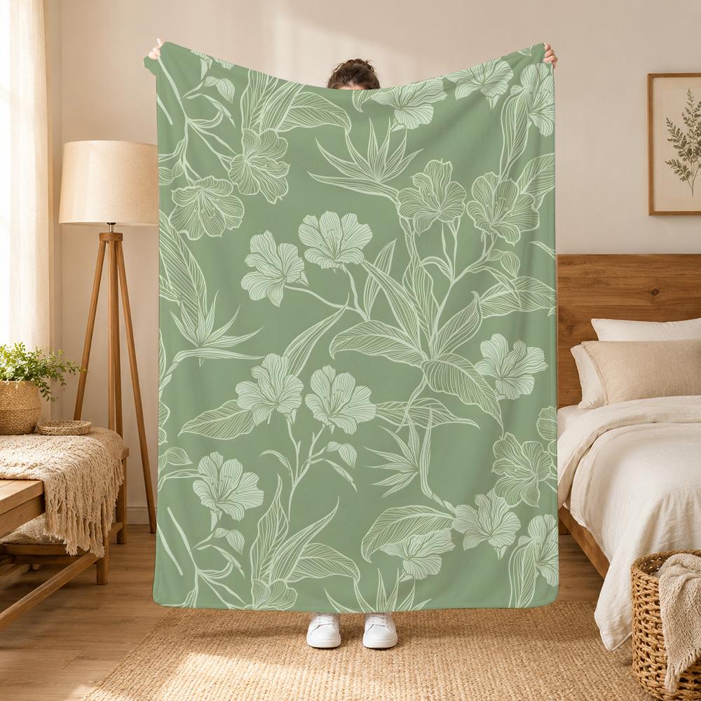 Bohemia Green Bohemian Wall Art Throw 240G Flannel Blanket, Suitable For Sofas, Beds, Offices, Exquisite Gift Blankets