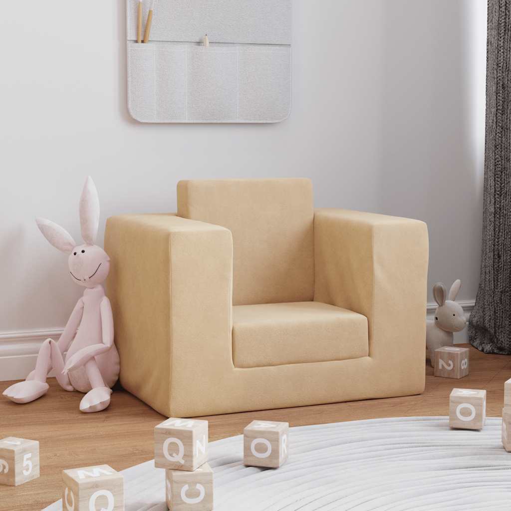 Kids Sofa Bed Cream Soft Plush