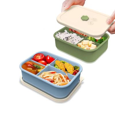 High Temperature Resistant Silicone Lunch Box 4 Grids Fat Reducing Meal Box Office Worker School Student Portable Food Container