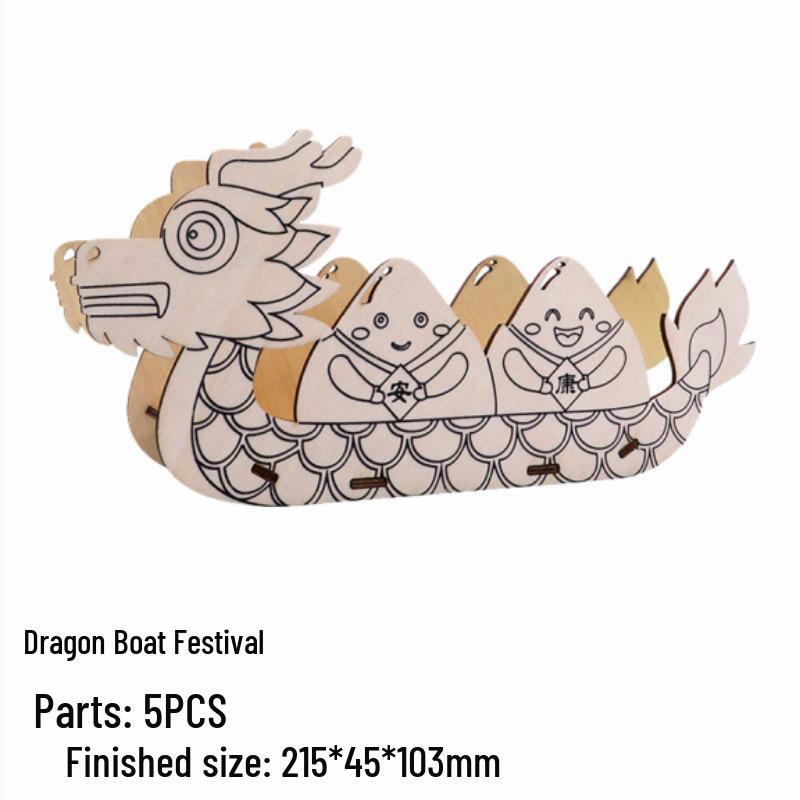DIY Wooden Dragon Boat 3D Puzzle - Handmade Assembly Toy for Dragon Boat Festival Racing