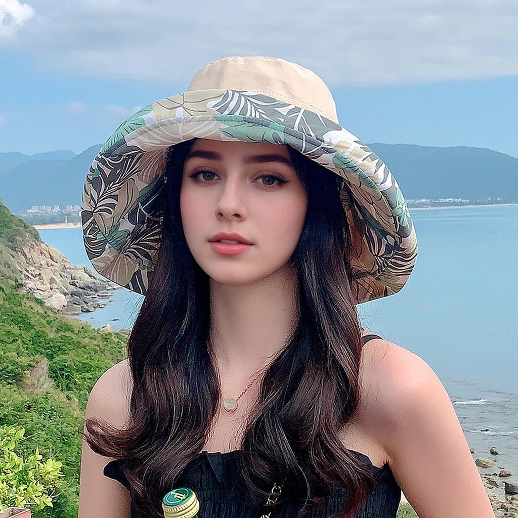 Outdoor Wide Brim Sun Hat, Double-Sided Floral Pattern Reversible Sun Protection Beach Hat, UV Protection Bucket Hat