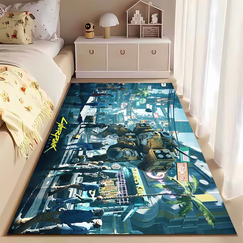 Cyberpunk 2077 Game Printed Flannel Non-Slip Rug for Living Room and Bedroom Decor