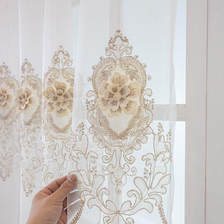 Boho Embroidered Gauze Curtains Jacquard Curtain Set with Grommet Top,Decorative Sheer Curtains for Bedroom and Various Room