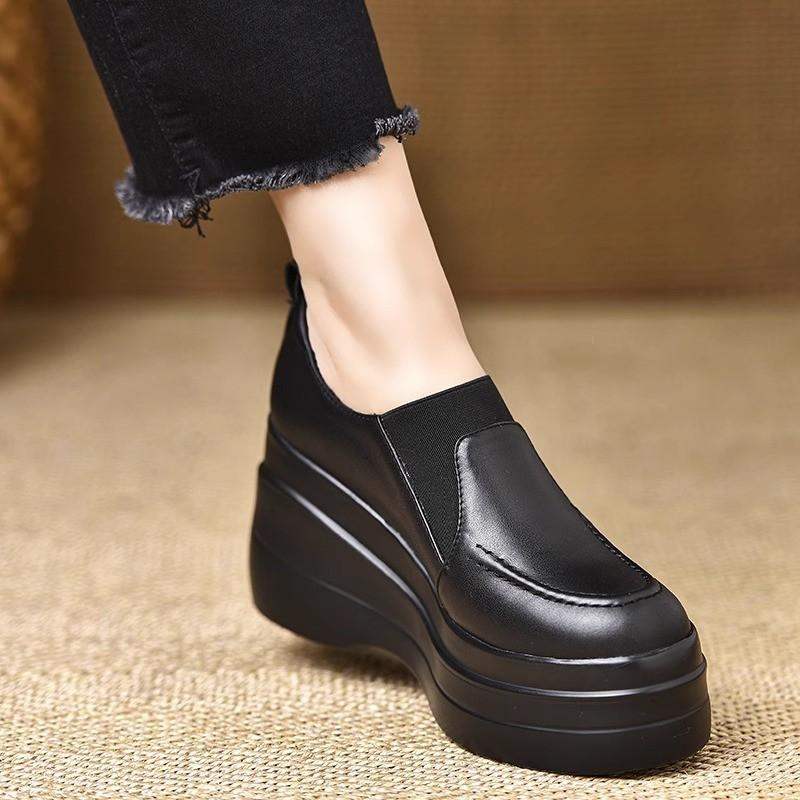 

Европейская станция мягкая кожа увеличивающая рост водонепроницаемая платформа толстая подошва обувь маффины супер высокий каблук танкетка увеличивающая рост одинарная обувь женская 40