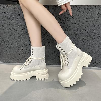 Rindsleder Martin Stiefel mit dicker Sohle für Damen Herbst neu erhöhend retro vielseitig mittelhoch für Damen leichte Stiefel für Damen