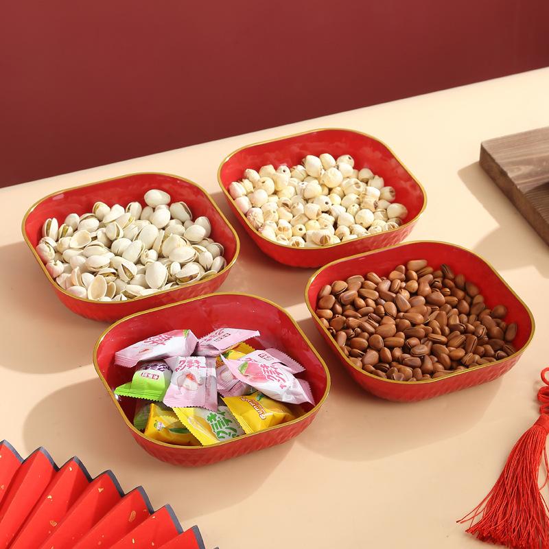 House Warming Fruit Plate Festive Red Wedding Wedding Plate Wedding Wedding New Home Entry Chinese New Year Dried Fruit Plate Fruit Plate