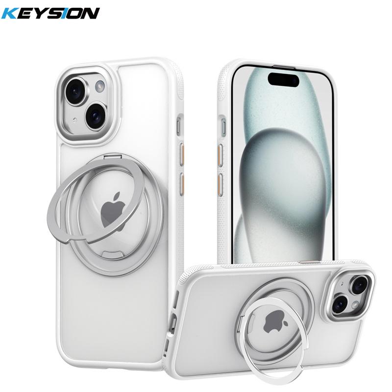 KEYSION N52 Magnetic 360° Ring Case for MagSafe for iPhone 13 14 15 Pro Max Matte Transparent Shockproof Phone Cover