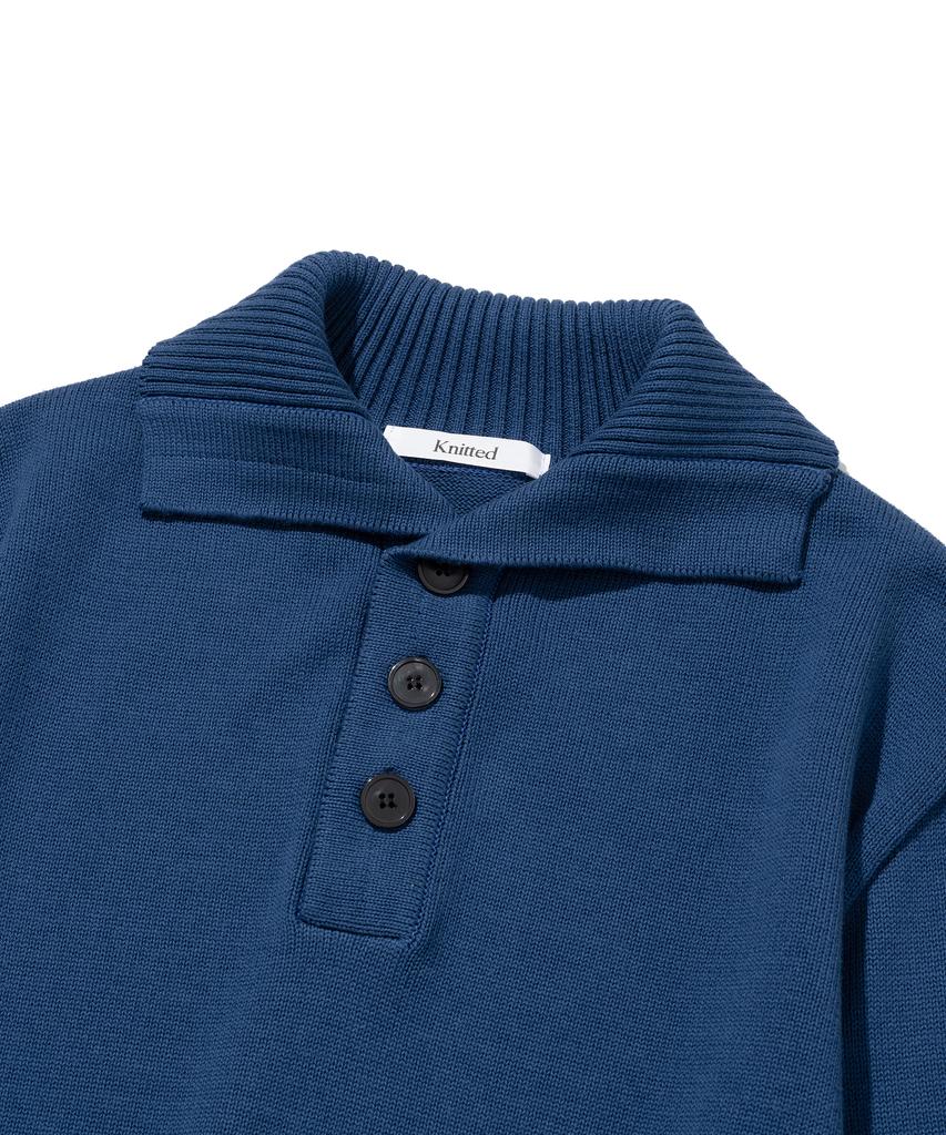 KNITTED Cotton Button Collar Knit Dawn Blue