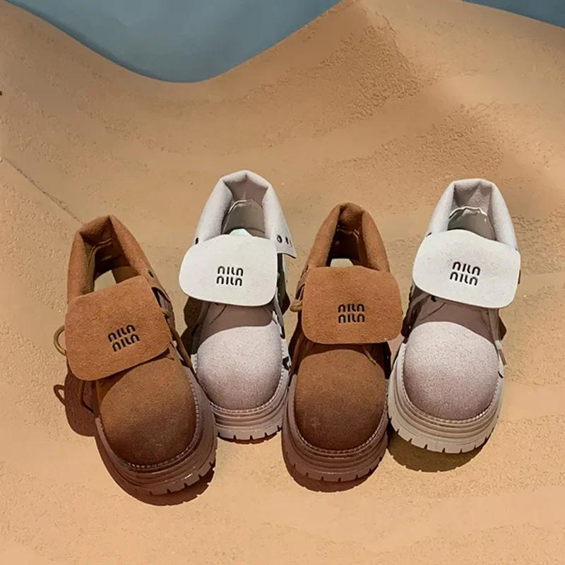 New Design Ankle Boots Women Thick Bottom Non-slip Platform Boots Faux Suede Lace Up Casual Winter Boots for Women Botas Mujer