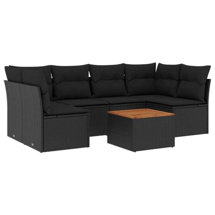 VidaXL Garden Lounge Set 7 Pcs with Cushions Black Wicker 3223556