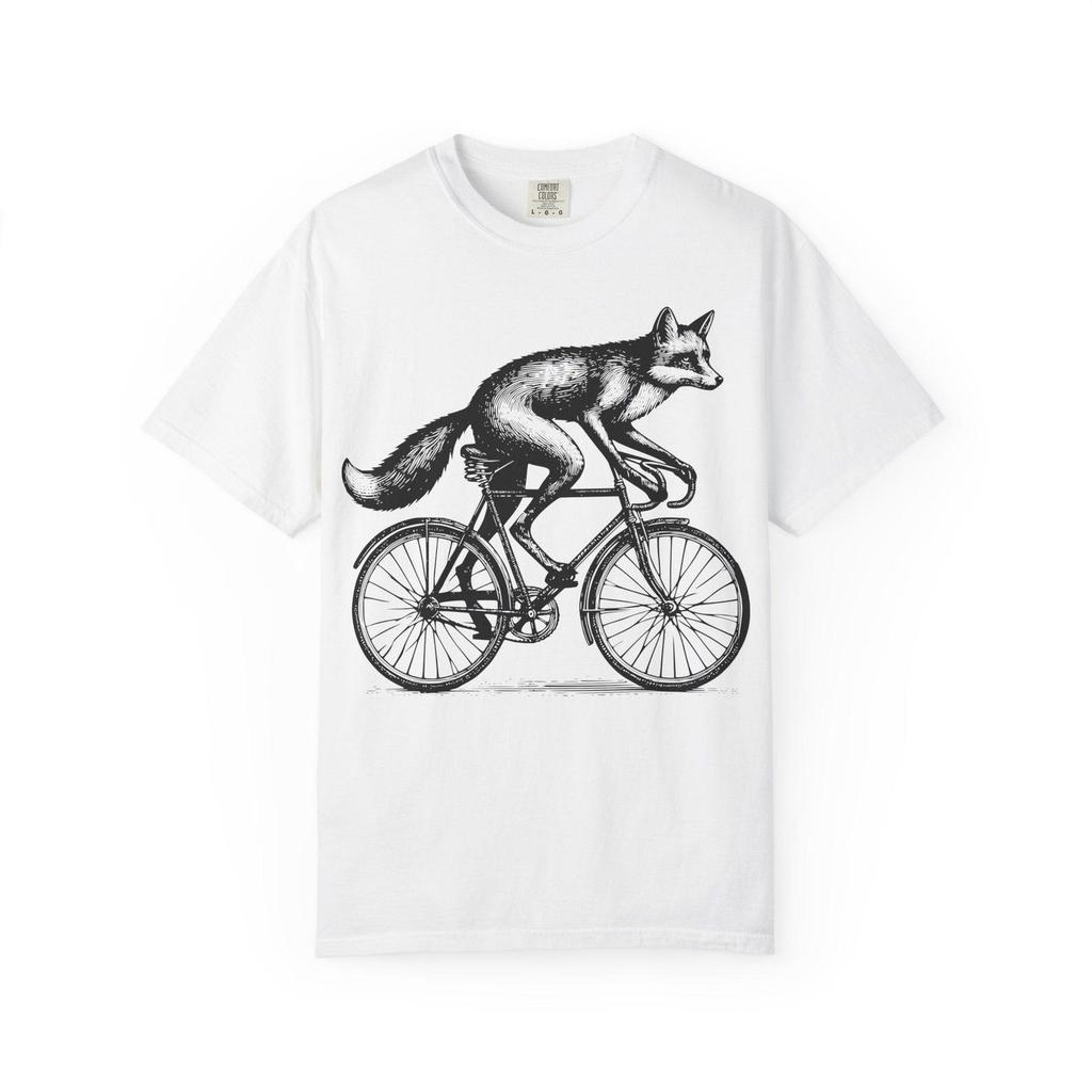Whimsical Fox Bicycle T-Shirt: Unisex Cotton Graphic Tee