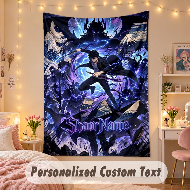 Custom Personalized Tapestry,Solo Leveling Print Custom Name Text Wall Art Hanging for Bedroom