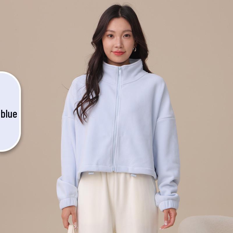 Women's Oreo Fleece Sports Jacket: Double-Sided, Velvet Thickened, Stand Collar, Loose Fit for Autumn/Winter Fitness & Casual Wear.