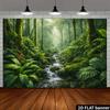 2D Enchanted Forest Mural with Mist and Tropical Plants Photo Background