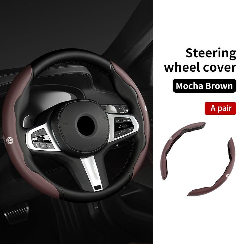 2026 saf7For Volkswagen VW Universal 2PCS Steering Wheel Cover Non-slip Comfort Grip Wheel Trim Scirocco Jetta Beetle Golf 4 5 6 Passat