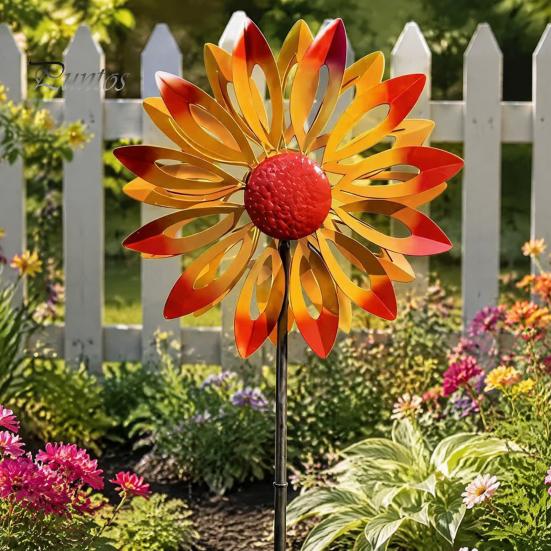 Einzigartiges Geschenk für Gartenliebhaber Blumen-Windrad, 75 cm Metall-Spinner mit Erdspieß, Dekorative Außenkunst Rostbeständige Windmühle für Hof, Rasen