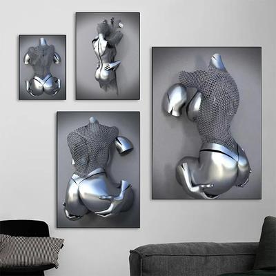Romantic Abstract Metal Figure Statue Wall Art Canvas Painting Modern Living Room Interior Home Decoration Wall Painting Poster