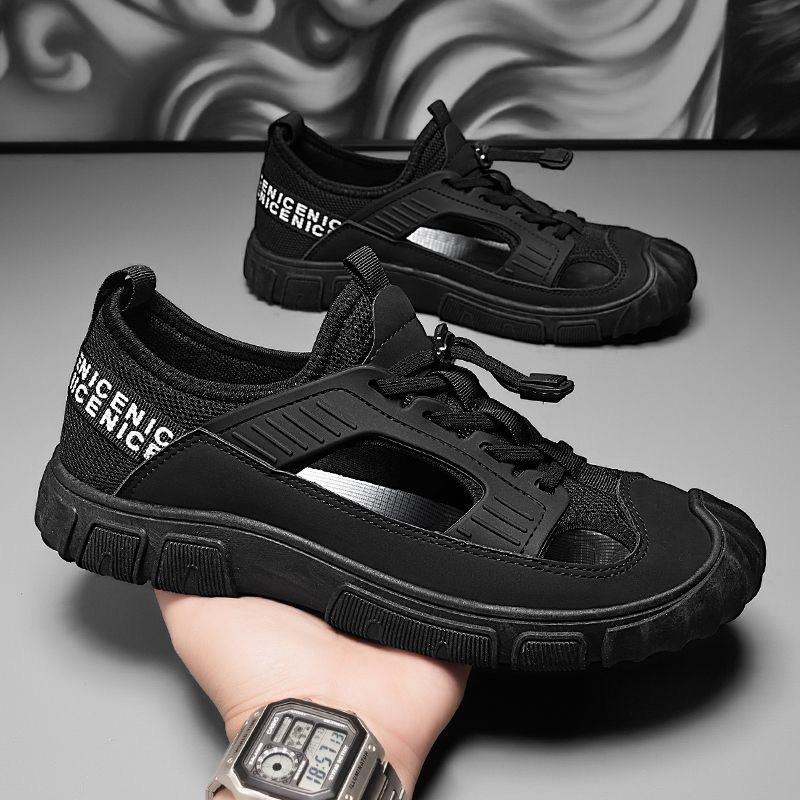 Baotou sandals men's summer new leather mesh casual beach shoes mesh breathable soft bottom hole shoes men