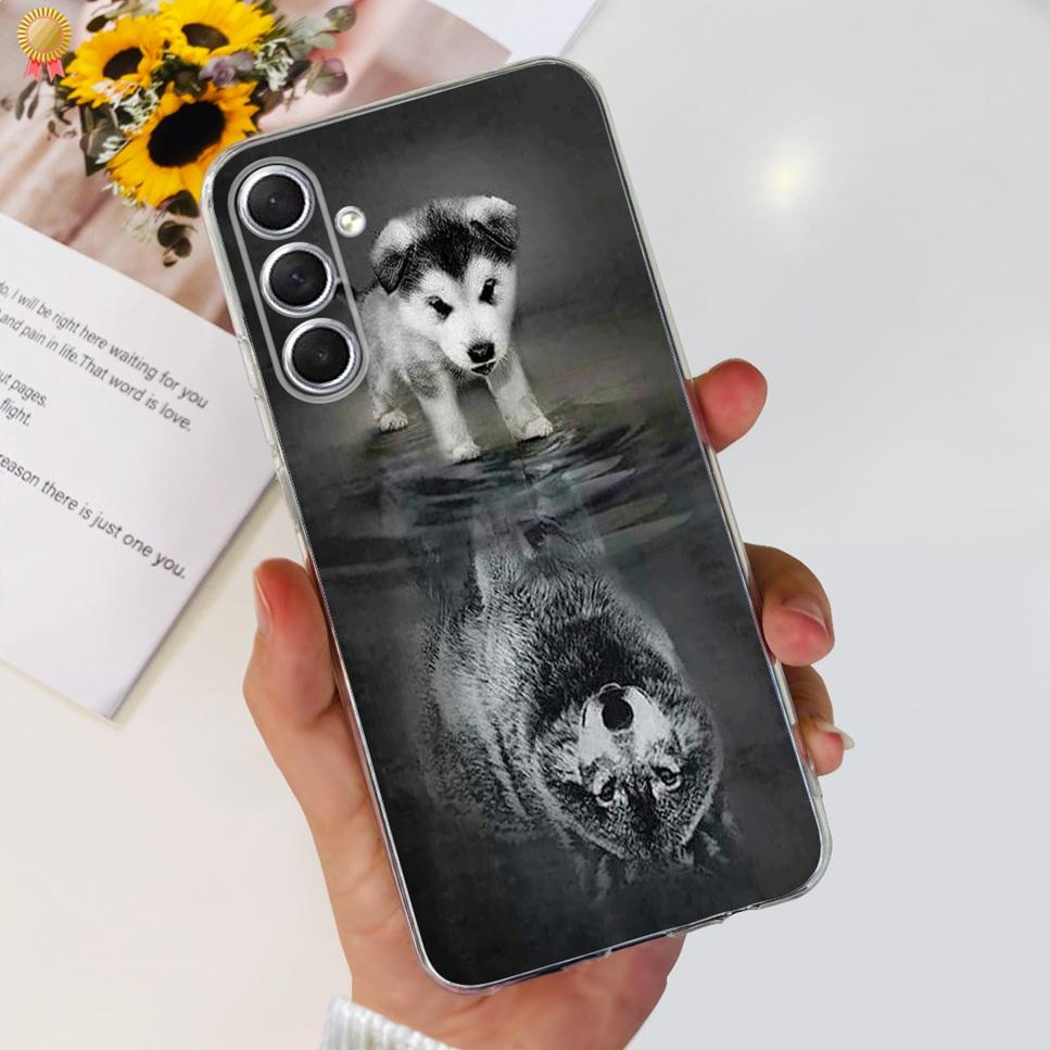 Case For Samsung F54 5G Back Cover Glitters Fashion Cat Wolf Soft Silicon Bumper For Samsung Galaxy F54 5G F546B Phone Case Capa