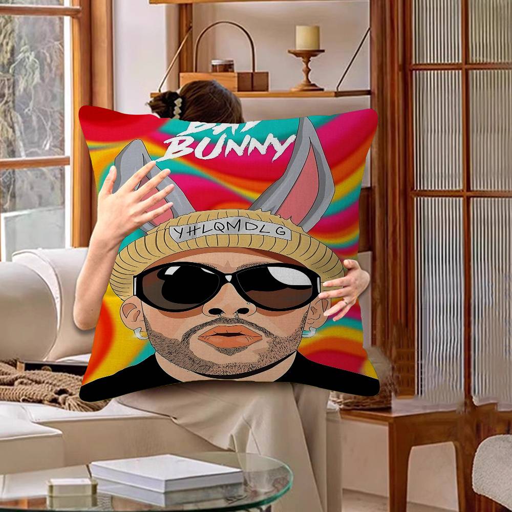 Popular B-Bad B-Bunny Singer Cushion Cover Pillow Cover Decor Pillowcase Printed Cushion Case For Couch
