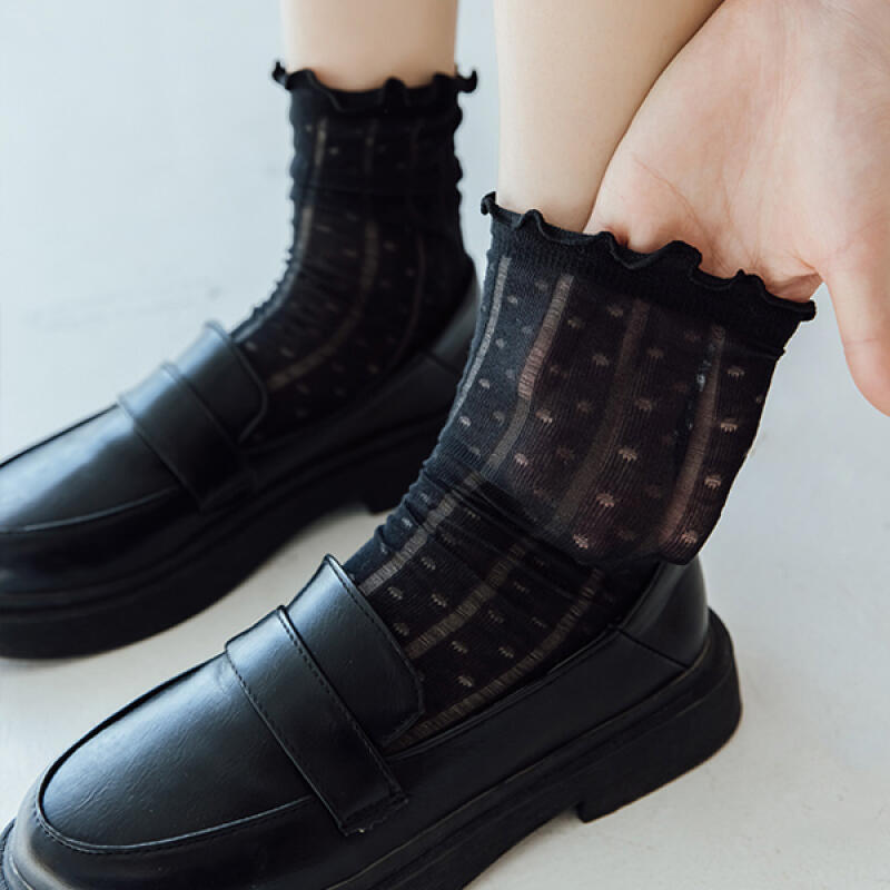 Arit see-through pattern frill fashion long socks white