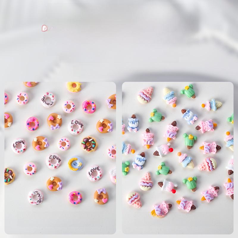 Nail Art 3D Cartoon Jewelry Resin Donut & Ice Cream Accessories - 30 Pieces