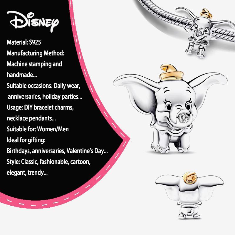 New Disney 925 Silver Winnie & Stitch Charms for Bracelet Necklace DIY Jewelry Gifts Holiday Party