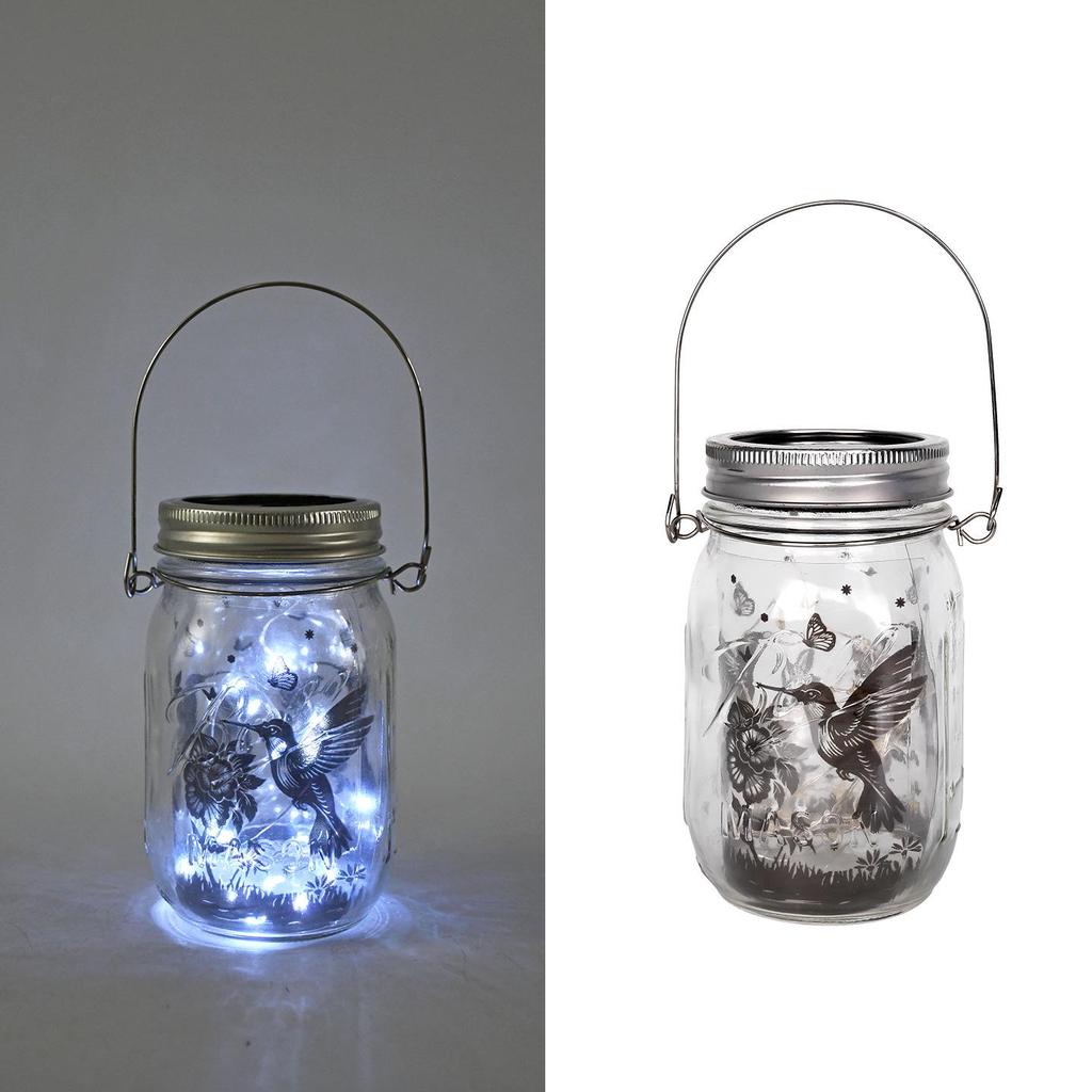 DIY Frosted Solar Mason Jar Lantern with Firefly Waterproof String Lights for Yard Lighting