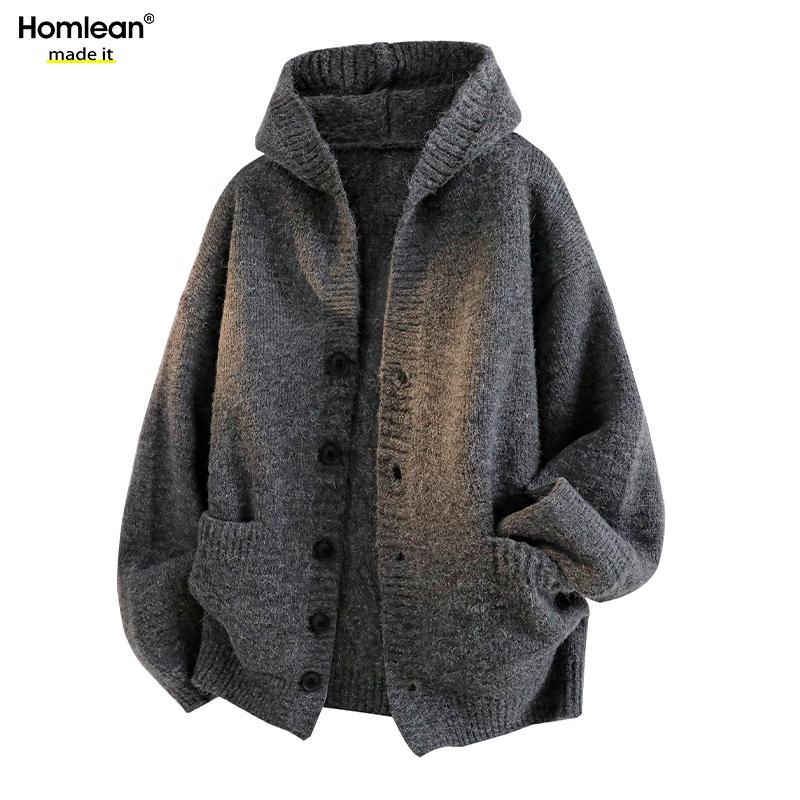 

Homlean Men s Hooded Knitted Cardigan Sweater HY07 L
