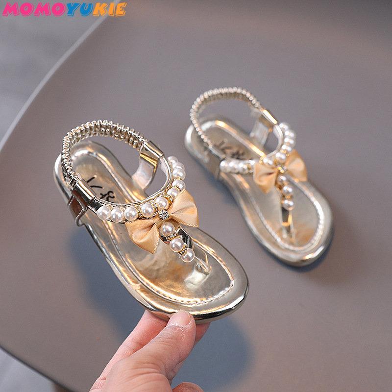 Summer Girls  Bead Flats Fling Princess  Baby Dance  Kids Sandals Children Wedding Shoes Pink
