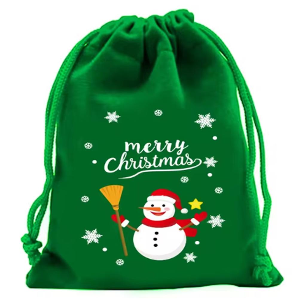 5Pcs Merry Christmas Velvet Bags Green/Red/Blue Drawstring Pouch Candy Gift Bag Jewelry Packaging Bags Xmas New Year Supplies