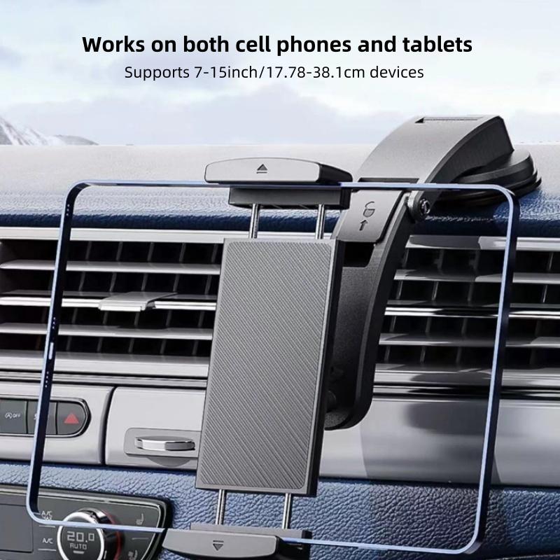 For Car Navigation Car Mount Waterfall Suction Cup Oversized Wide 15” Tablet Dual Stretch Folding Screen Cell Phone Holder