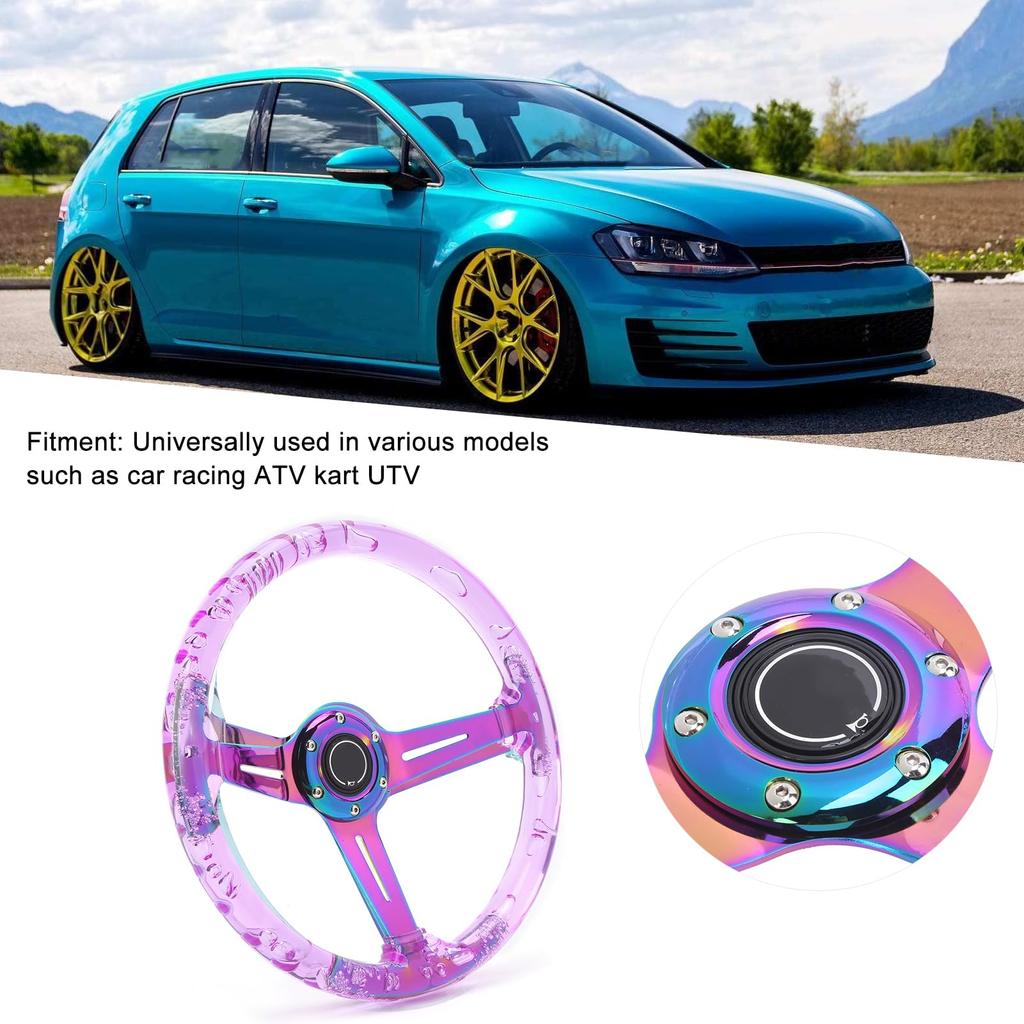 KIMISS 14-inch Car Racing Steering Wheel with Horn Button, Clear Acrylic, New Sport Steering Control for ATVs, Karts, and UTVs