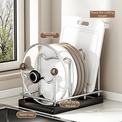 Practical Multi Layer Pot Lid Storage Rack Vertical Drain Pot Lid Holder Rustproof Space Saving Cutting Board Holder Plates