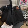 Women's High Waist Denim Shorts Loose A-Line Frayed Raw Hem Hot Pants Streetwear Casual Jean Shorts