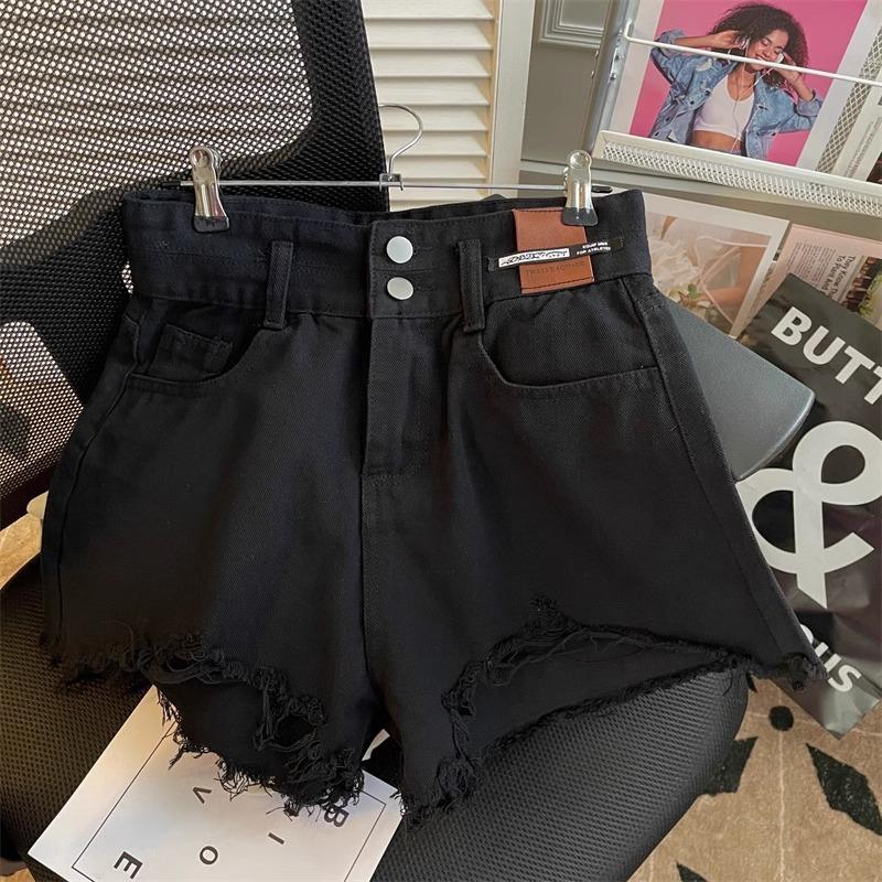 Women's High Waist Denim Shorts Loose A-Line Frayed Raw Hem Hot Pants Streetwear Casual Jean Shorts