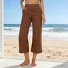 Women Cropped Pants High Waisted Straight Wide Leg Casual Pants with Pockets Loose Fit Vacation Office Trousers