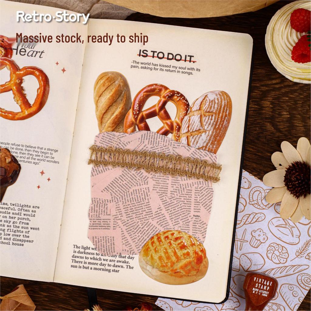 RetroStory Bakery Stickers: Realistic Food Themed Journal Decoration Pack