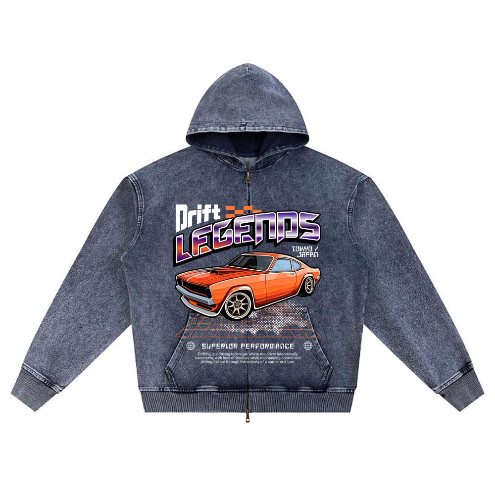 

DTG-печать Вязаный Деним Худи на Молнии Drift Legends Гоночный Автомобиль Автомобильный Принт Brother Толстовки на Молнии XL темно-синий