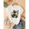 European Sizes Women'S Casual Graphic T-Shirt, Loose Fit Short Sleeve Tee, Brown Strap Detail, Perfect for Spring