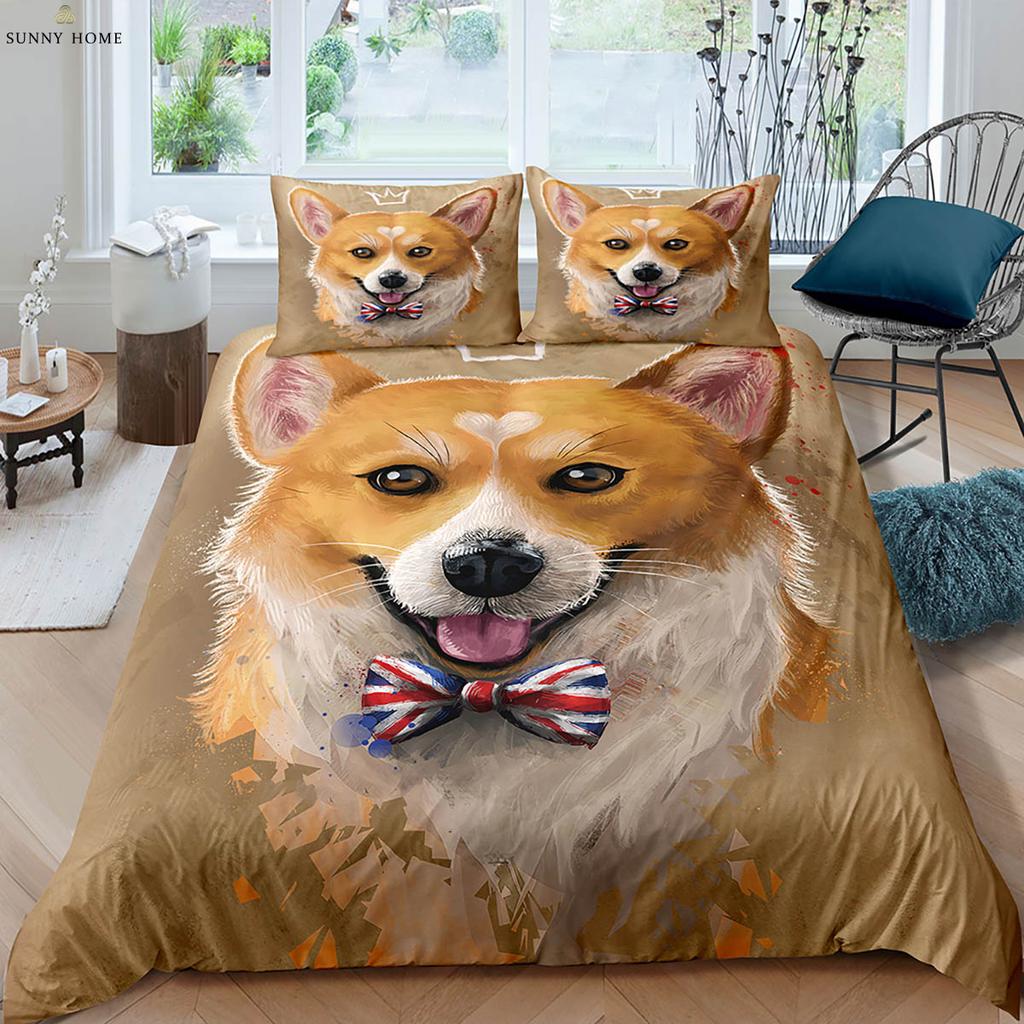 2/3 Piece Duvet Cover Set (1 Duvet Cover + 1/2 Pillowcase, Pillow Core Not Included), Cute Dog Print Bedding Set for Bedroom