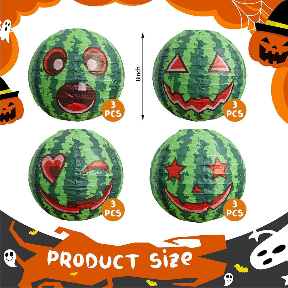 12pcs Summer Halloween Decorations Watermelon Lanterns For Party Decoration