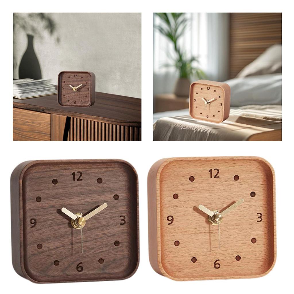 Wooden Table Clock Silent Aesthetic Decorative Desk Clock Desktop Clock for Fireplace Bookshelf Bedside Office Home Decoration