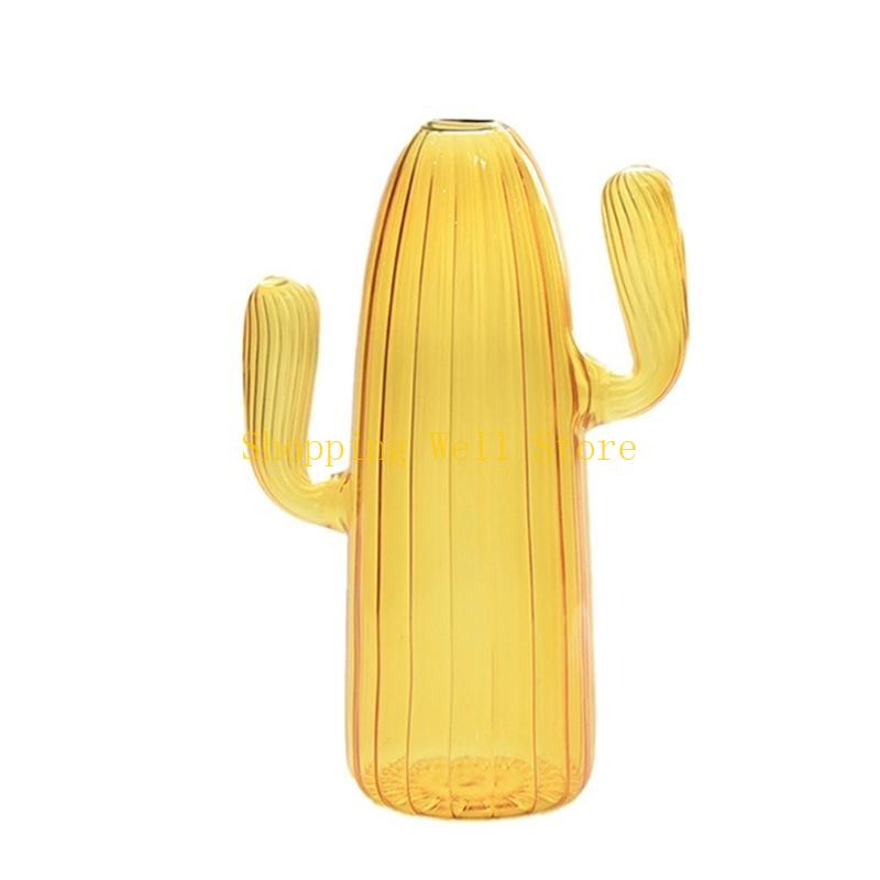 KX4B Cactus Shaped Flower Vase Glass Pen Bottle Flower Arrangement Home Decorations