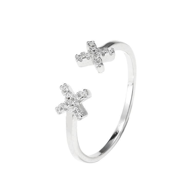 English Letter X Ring Opening Trendy Student Small Fresh Personality Creative Versatile Shining Right Or Wrong Ring Woman