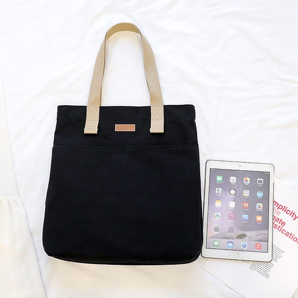 Enkrio Canvas Tote Bag, Shopping Bag, Large Capacity, A4 Size, Multiple Storage Pockets, Shoulder Bag, Handbag, Stylish for Men and Women, School or