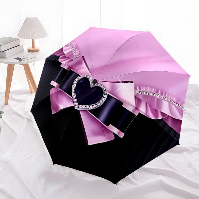1pc Bow PrintAutomatic Open/close Folding Umbrella, Compact Portable Travel Umbrella, Perfect Birthday/Holiday, Cute Umbrella Y032
